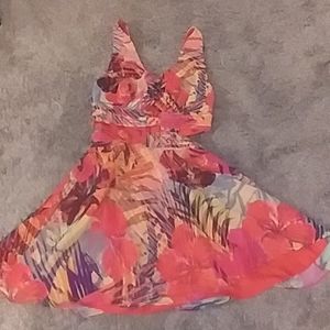 Marciano Floral Print Short Cut-Out Dress